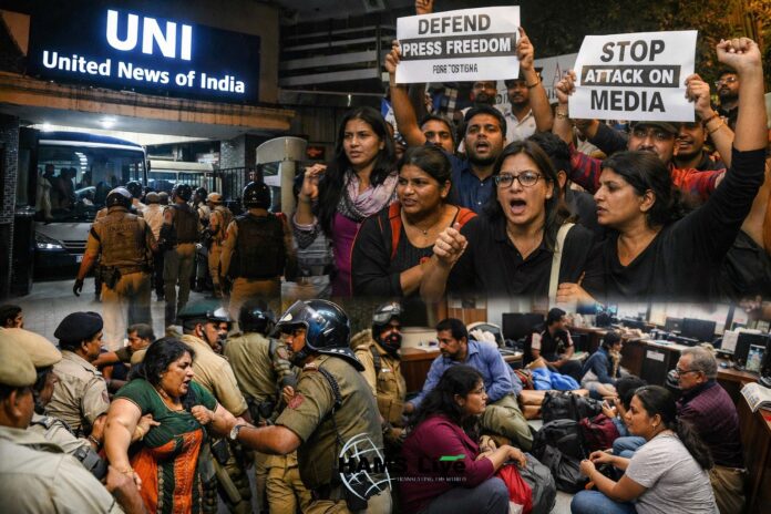 united-news-of-india-office-delhi-police-eviction-journalists-protest-press-freedom-india.
